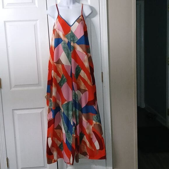 LUUKSE Boutique wide leg Multicolor Geometric Print Boho Jumpsuit Sz S NWOT - Picture 2 of 10